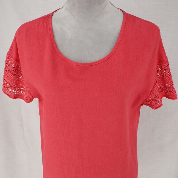Sigrid Olsen Dress Womens XS Red Linen Blend Lace Hem Shift Pullover Beach - Picture 7 of 12